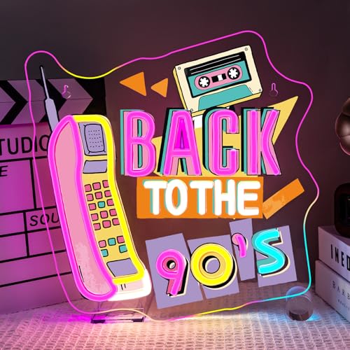 SIGNSHIP Back To The 90's Neon Schild Retro Led Schild Dimmbar für 90er Party Dekor Zurück in die 90er Led Schriftzug Leuchtschilder Wand Decor für Bar,Retro Spielhalle,Vintage Laden,Geburtstag