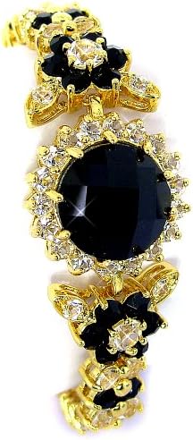 Onyx Color CZ Flower Yellow Tone Bracelet BC325