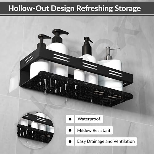Image of Plantex Self Adhesive Bathroom Shelf /Bathroom Organizer Without Drill /Stainless Steel Kitchen Wall Rack Shelf-Pack of 1 (12 x 4 Inch - Black)