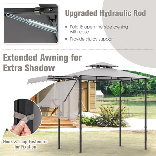Tangkula-11×5-FT-Grill-Gazebo-with-Side-Awning-2-Tier-Barbecue-Gazebo-with-2-Shelves-12-Hanging-Hooks-Bottle-Opener-Outdoor-Grill-Canopy-for-Backyard-Garden-Poolside-Grey Tangkula 11×5 FT Grill Gazebo with Side Awning 2 Tier Barbecue Gazebo with 2 Shelves 12 Hanging Hooks Bottle Opener Outdoor Grill Canopy for Backyard Garden Poolside Grey