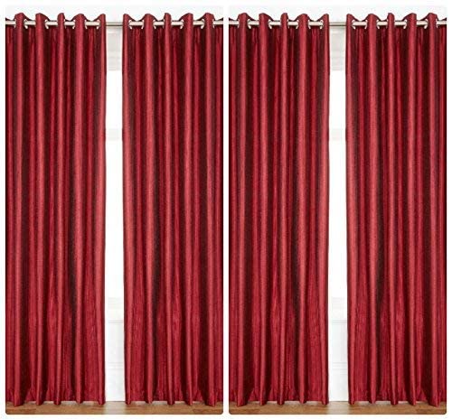 Exporthub Plain 4 Piece Opaque Eyelet Polyester Window Curtain Set - 6Ft, Maroon (EHSPR0504_64)