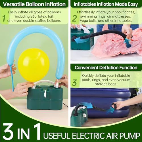 Image of Bezente 3-in-1 Air Balloon Pump Electric Inflator Blower Machine | Dual-Balloon Inflation, All Balloons, Yoga Ball, Air Mattress, Swimming Ring, Inflatable Boat, Vacuum Storage Bag