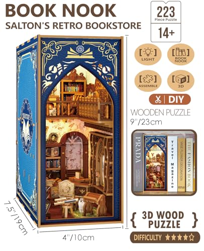 DIY Book Nook Kit 3D Wooden Puzzle, Mini House Book Nook Craft Set, Bookshelf Decoration, Library Model, 223 Puzzles, A Gift for Book Lovers (Book Store) - Image 3