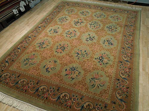 Brown Handmade 8 X 10 Jaipur (94 X 124 In) French Renaissance Design Rug #TOP2