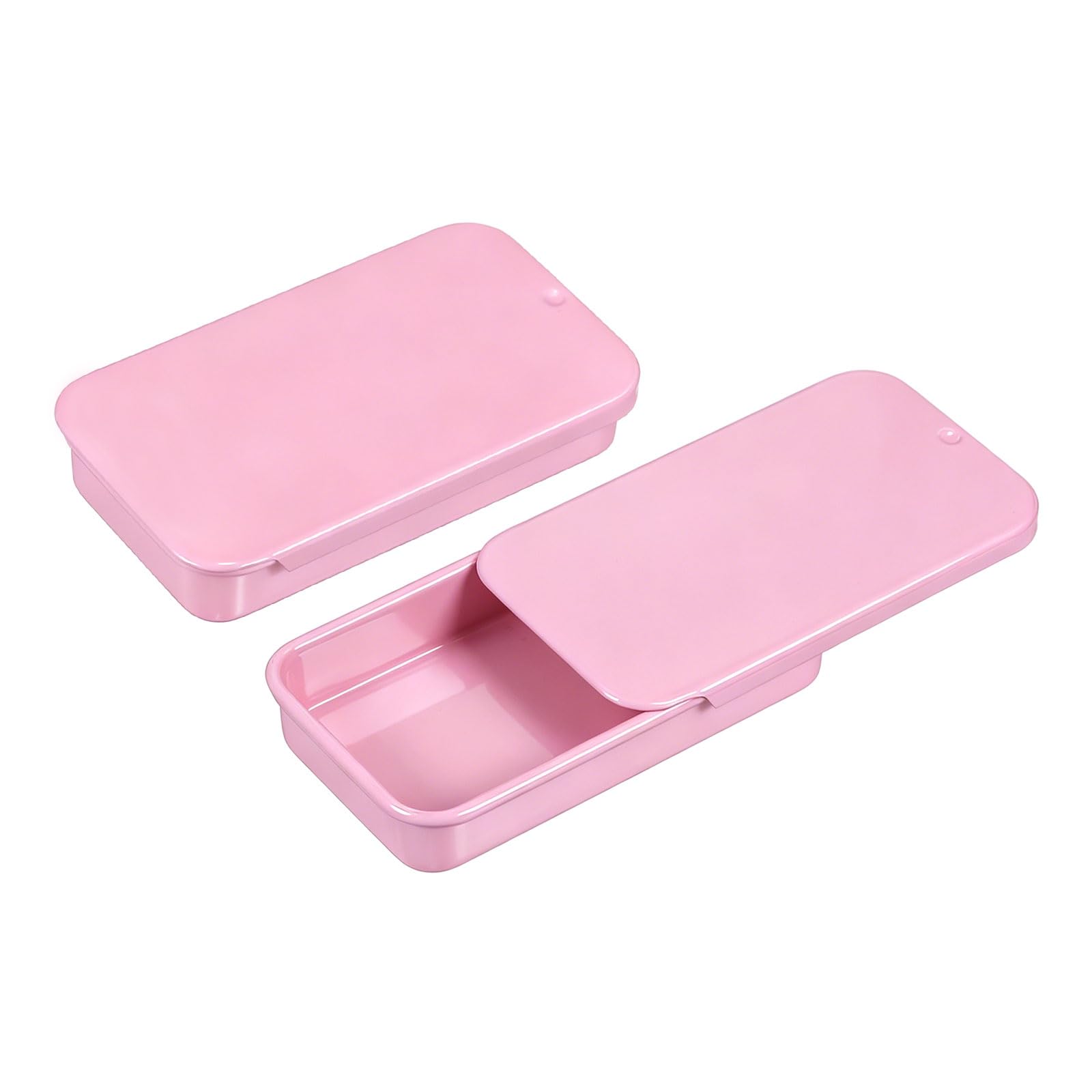 sourcing map 4 Pcs Metal Tin Box Container, 2.4x1.3x0.4 Inch Slide Top Tin Containers Empty Rectangular Storage Box Portable Mini Tin Case for Candy Cosmetic Crafts, Pink