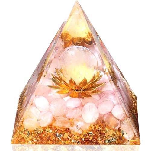 GUJOXILA 2.4" Rose Quartz Crystal Orgonite Healing Crystals Gemstones Tower Spiritual Crystal Gifts for Women Lotus Flower Reiki Nature Meditation Protection Energy Cool Witchy Pink Gift