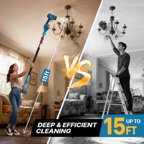 JOVANT Roof Gutter Cleaning from The Ground,20V Leaf Blowers Cordless with 2 Battery and Charger, Adjustable Pole (8.6ft) 450CFM/180MPH for Gutter Cleaner Extension Attachment Kit for Garden,House - Thumbnail 2