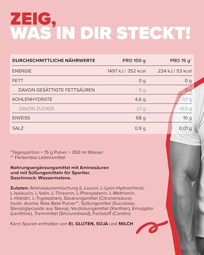 100% EAAs Zero Watermelon 500g - EAAs Pulver hochdosiert, Vegan und zuckerfrei, 8 essentielle Aminosäuren zur Ergänzung deiner Sporternährung 5