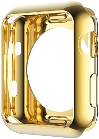 Leotop Compatible with Apple Watch Case 44mm 40mm, Soft Flexible TPU Plated Protector Bumper Shiny Cover Lightweight Thin Guard Shockproof Frame Compatible for iWatch Series 6 5 4 SE(Gold, 44mm)
