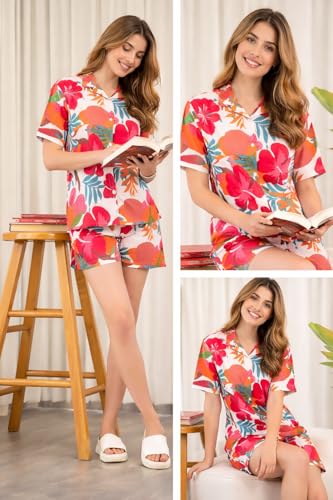 Image of Women Pajama Set Printed Cord-Set Night Suit Set of Shirt & Shorts Set Women Night Wear Set