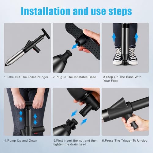 Image of High Pressure Toilet Plunger Heavy Duty Air Drain Blaster, Real-Time Barometer & Storage Bag, Multi-Drain Clog Remover for Toilets, Sinks, Tubs & Pipes - Fast Effective Unclogging Tool (Black)