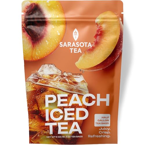 Image of Peach Iced Tea Bags Half Gallon | 10 Count Large Iced Tea Bags | Makes 5 Gallons | Juicy Crisp Peach Flavor | Easy Brew Pitcher