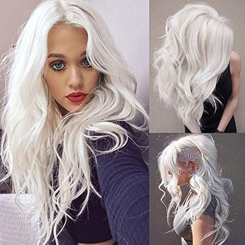 Milky White Wig Long Curly Wavy Wigs for Women Synthetic Hair Wig Natural Middle Parting Cosplay Halloween Party Wig(Milky White) Cover