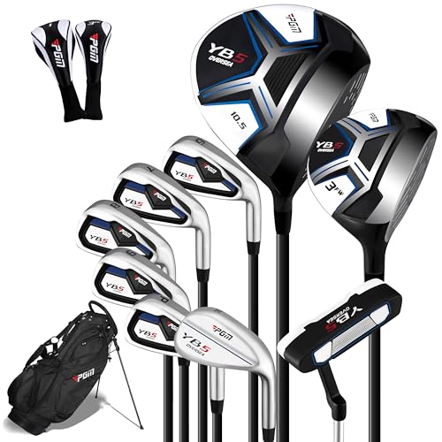 PGM Men's Complete Golf Club Sets - 12 Pieces - 2 Wood (#1,3), 6 Irons(#,6,7,8,9,PW,SW), 1 Putter - Golf Stand Bag - Right Handed - Ideal for Beginners - Graphite