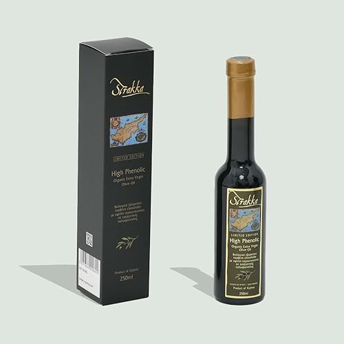 Strakka Aceite de oliva virgen extra fenólico orgánico de alto contenido fenólico, 8.5 fl oz (botella de vidrio numerado)