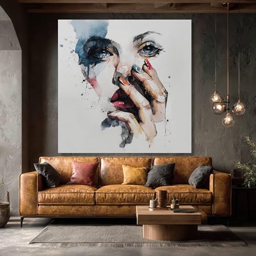 Tableau aquarelle portrait de femme solution déco murale rapide 20x20
