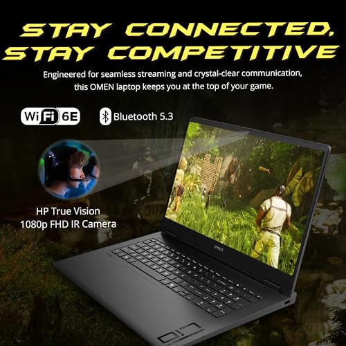 Image of HP Omen 17 Gaming Laptop, NVIDIA GeForce RTX 5060, AMD Ryzen AI 9 365, 32GB RAM, 2TB Storage(1TB SSD+1TB Docking Station), Backlit Keyboard, 17.3 inch FHD 144Hz Display, Win 11 Pro, Black