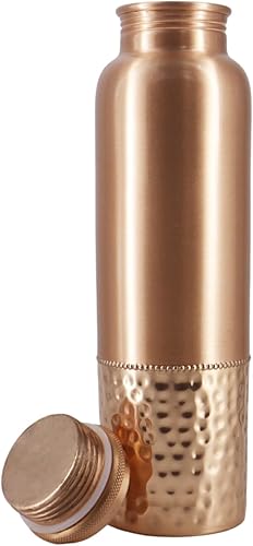Miniatura 2 de Botella de agua de cobre puro, liso y martillado, capacidad de 33.8 fl oz (33.81 fl oz) para beneficios para la salud del ayurveda