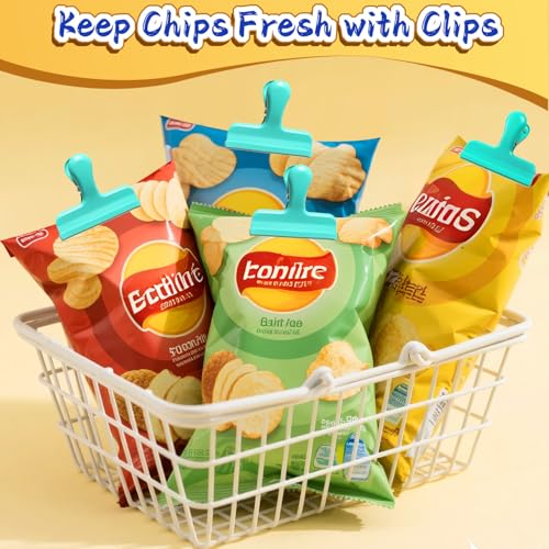 HOUSE AGAIN Chip Clips, 12 Pack Stainless Steel Chip Bag Clips Covered with Silicone, NO More Sharp Edges, Bag Clip for Food Packages, Heavy Duty for Kitchen and Office, Green