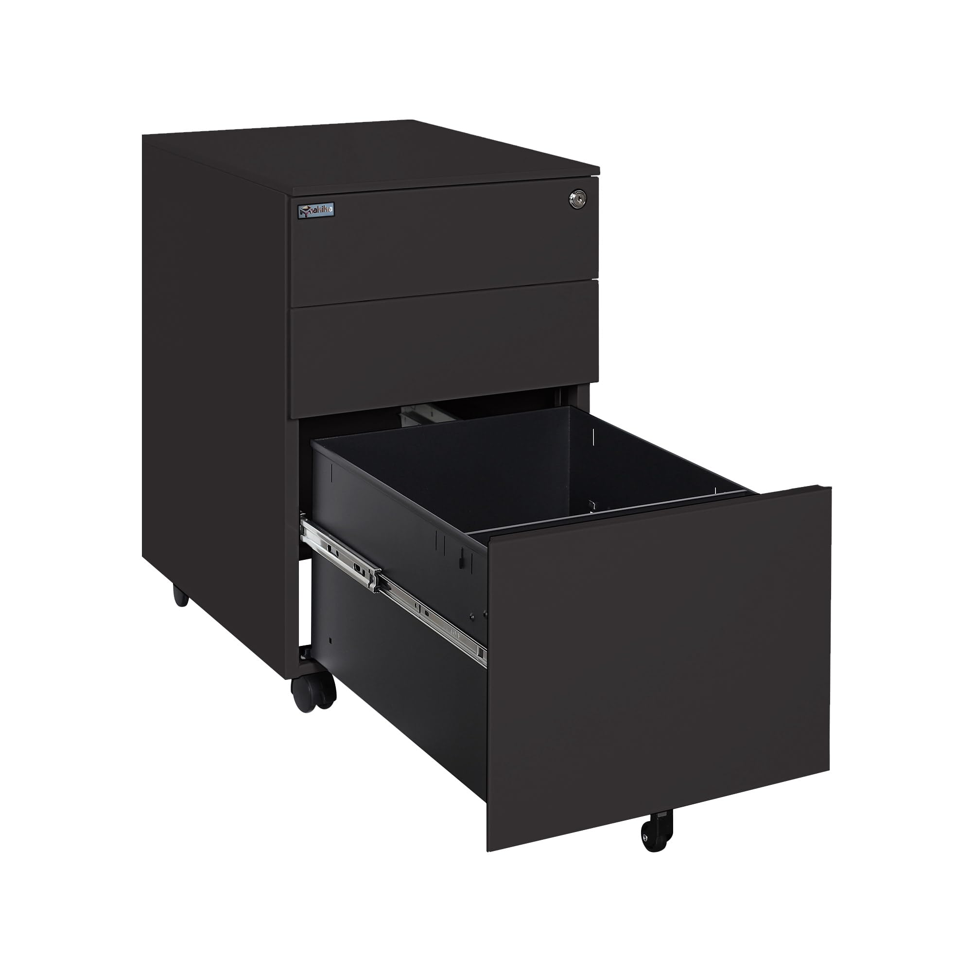 Rollcontainer abschließbar mit Schubladen 39x50x60 cm - mit 5 Rollen und Hängeregistratur - Aktenschrank Bürocontainer Standcontainer Büroschrank Rollschrank Schubladenkommode Schwarz