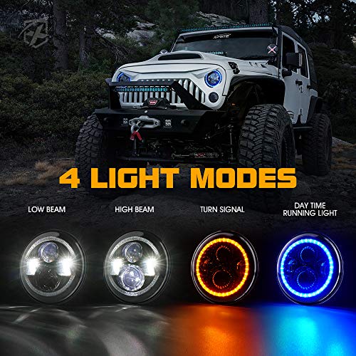Xprite 7" Inch 90W Led Headlights With Blue Halo Ring Angel Eyes, 9600 Lumens Hi/Lo Beam Head Lamp Compatible With 1997 - 2018 Jeep Wrangler Jk Tj Lj（Dot Approved #TOP1