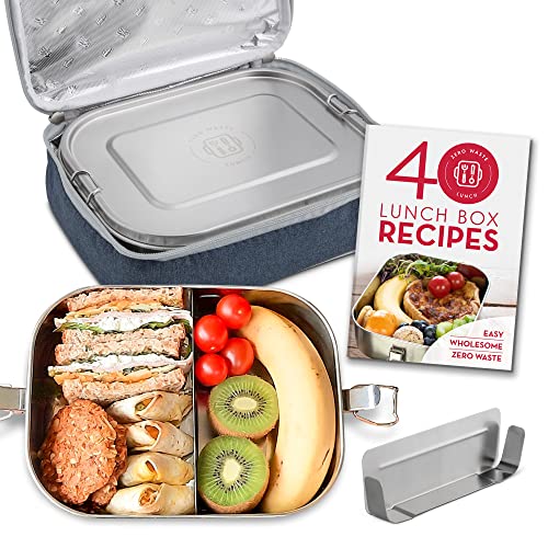 Country Trading Co. Lonchera Bento y bolsa de almuerzo aislada, acero inoxidable, tapa a prueba de fugas, contenedor grande y resistente, divisor extraíble, libro de recetas Cover