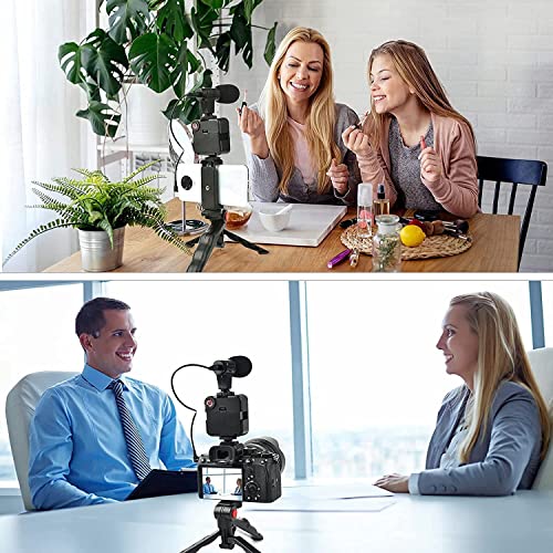 Image of Vlogging Kit 6 in 1 for iPhone, Android (with Tripod), Mini LED + Cardioid Microphone + Phone Clip + Tripod for Live Broadcasting, Video Calling, Vlogging, YouTube, Instagram (T-6.1)