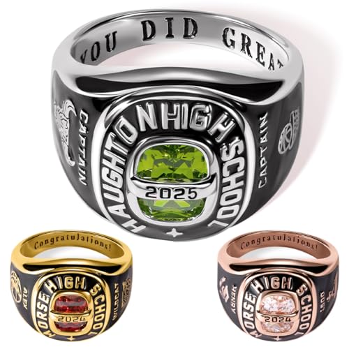 Custom Class Ring with Customized Logo Symbol for Women Men Signet Graduation Ring for Her 2025 Grad Junior Rings Personalized Gold Championship Rings High School College University Graduation Gifts