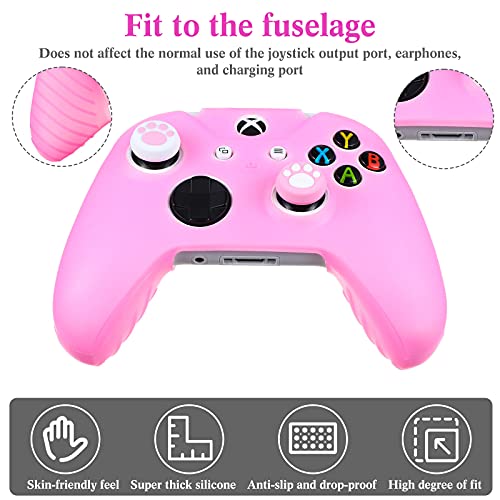 14 Pcs Controller Skins Anti-Slip Accessories Set Silicone Cover Protector Case Compatible With Xbox One/ S/ X Controller Wireless/ Wired Gamepad Joystick With 12 Cat Paw Thumb Grips (Pink)… #TOP4