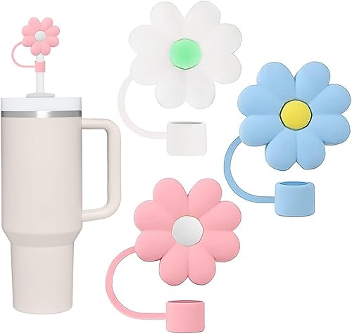3 fundas de popote para vaso, fundas de silicona para popotes Stanley de 40 onzas, 30 onzas, adorno para taza Stanley, accesorios para popote (flor)