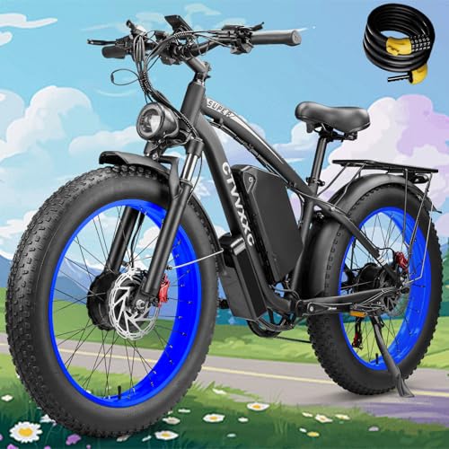 6000W Peak Dual Motor Ebike for Adults - 52V 34Ah Fast Electric Bike for Men Women 45 MPH,Up to 100 Miles,24' Fat Tire Lockable Suspension Electric Bicycle for Snow Off-Road Commuter Mountain E-Bike