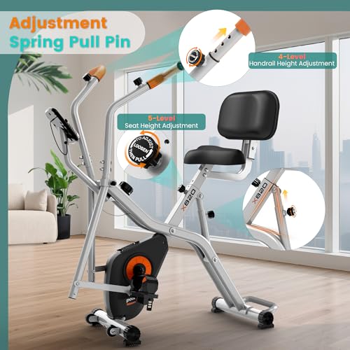 pooboo Foldable Exercise Bike, Stationary Bike with Elliptical Mode, 8 Level Magnetic Resistance, Silent Bike for Home Indoor, Fitness and Rehab Training, Adjustable Seat&Handrail, LCD monitor, 300LBS - image 6