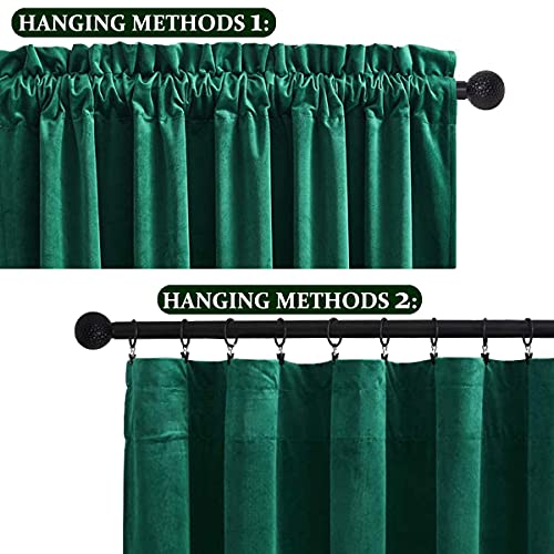Image of Christmas Green Velvet Curtains - Room Darkening Rod Pocket Super Soft Smooth Decorative Light Blocking Curtains for Living Room and Bedroom, 52 x 108 Inch, Emerald Green, Set of 2