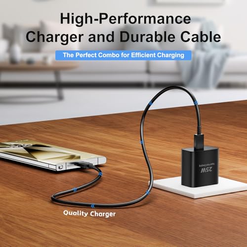 Image of 25W Type C Super Fast Charger,Fast Charger USB C with 2 Pcs 6FT Android Charger Cable Cord Suitable for Samsung Galaxy S25 /S24 S23 S22 S21 Ultra /S20 /S20 Ultra /Note 20 Ultra (25 W Black)