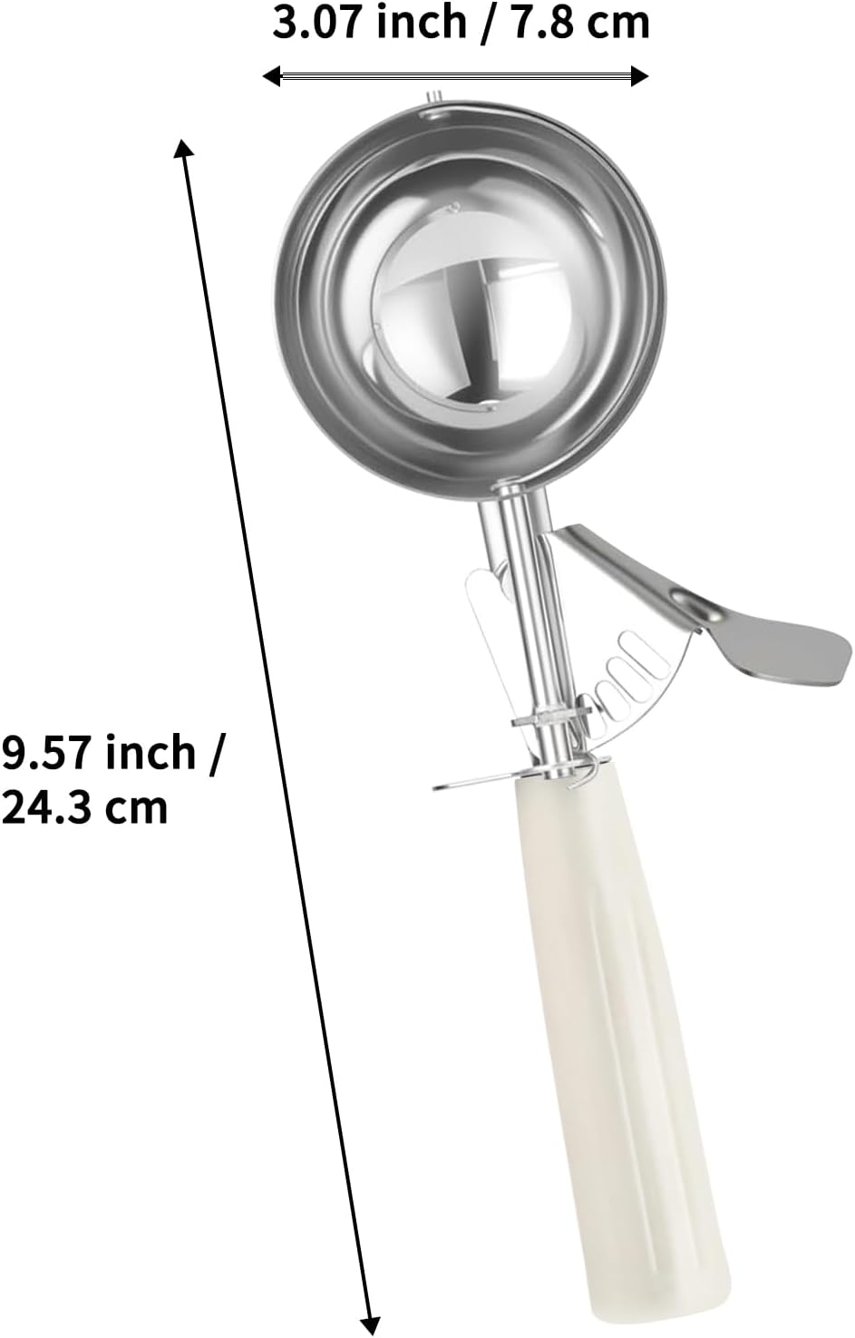 Portion Scoop - Disher, Cookie Scoop, Food Scoop - Portion Control - 18/8 Stainless Steel, White Handle (#6 / 5oz)
