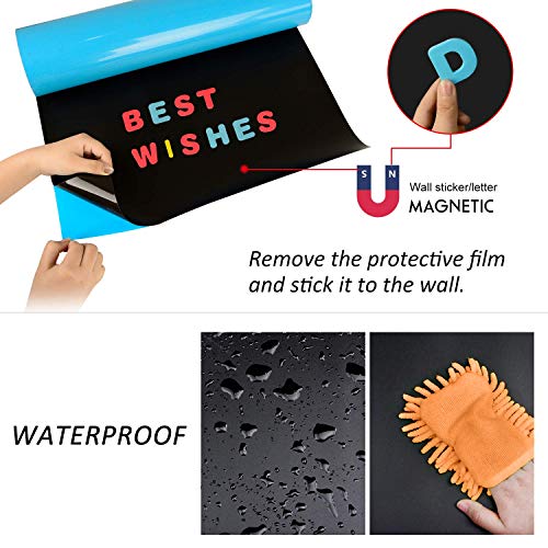 Board2By Magnetic Chalkboard Contact Paper For Wall, 38.9 X 18 Self Adhesive Chalk Board Wallpaper, Blackboard Paper With 46 Magnetic Letters For Kids, Black #TOP1
