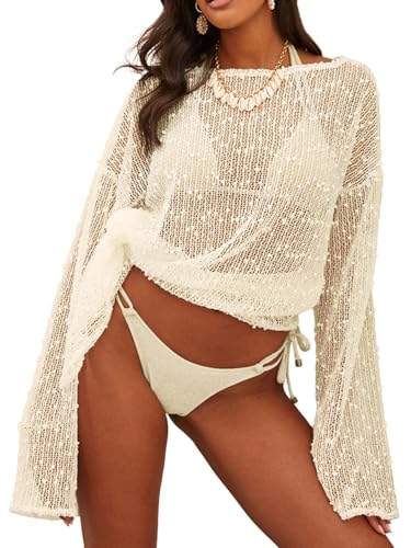 Image of Lilosy Sexy Crochet Sheer Kaftan Caftan Beach Dress Bathing Suit Swim Coverup Summer Vacation Outfits One Piece