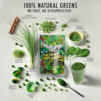 Daily Greens Powder - UPF-Free Premium Superfood & Fibre Blend for Gut Health with only Natural Ingredients, Daily Greens Super Blend, Vegan, Handmade in the UK Original