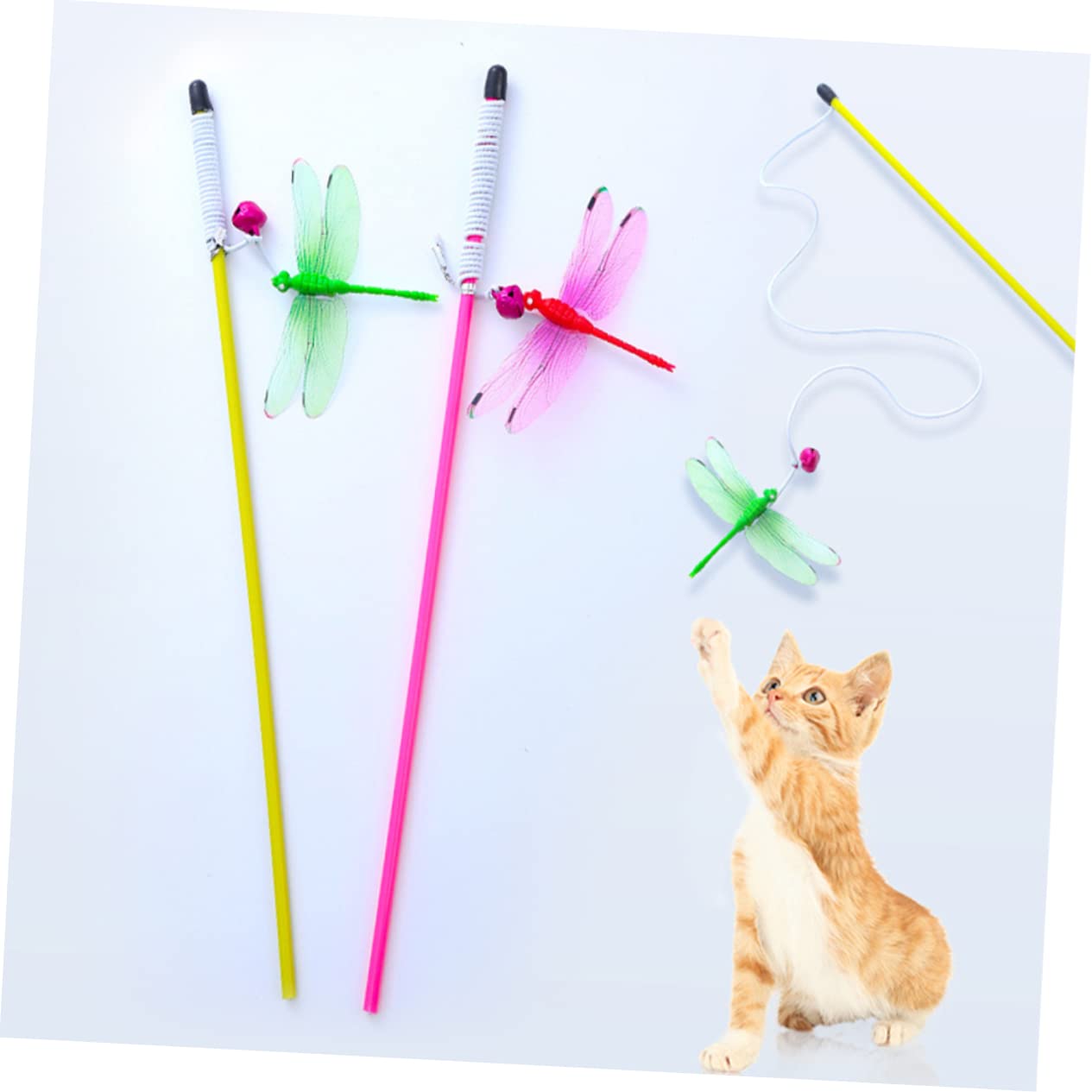 Happyyami 20pezzi Cat Teaser Stick Divertente Giocattolo Interattivo per Gattini Stimola attività Fisica e Riduce Lo Stress Include Bacchette Gialle e Rosse per Giochi con Gatti