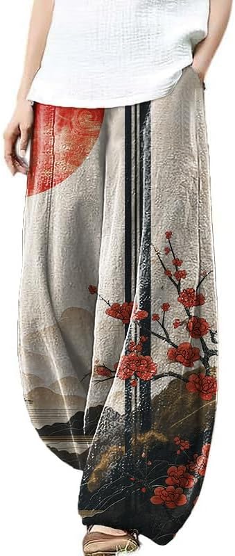 Japanese Art Style Harem Pants for Women 2025 Fashion Summer Causal Wide Leg Elastic Waist Lantern Pants with Pocket