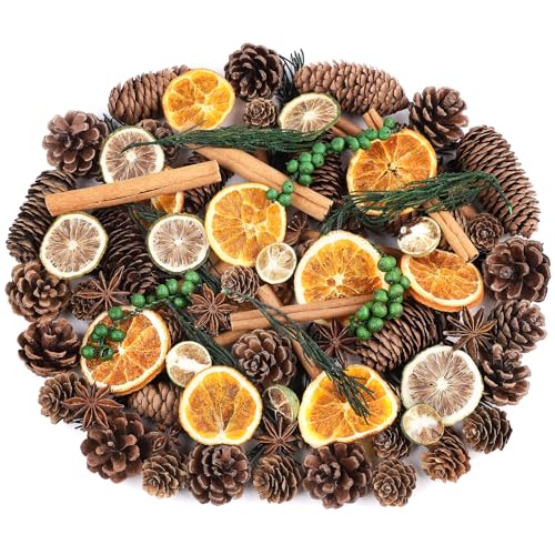 TaoQ C Christmas Potpourri Bowl Filler Dried Oranges Pine Cones Cinnamon Star Anise Christmas Decorative Bowl Filler for Xmas Tree Winter Party DIY Crafts Xmas Home Decoration