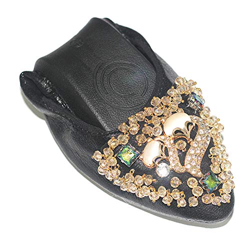 USANDY Soft Comfortable Ballet Flat Dress Shoes Foldable Rhinestone Bling Slip On Pointed Toe Slip On Flat Shoes