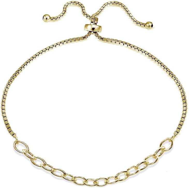 Hoops & Loops Sterling Silver Polished Pull-String Loop Adjustable Charm Link Chain Bolo Bracelet for Christmas