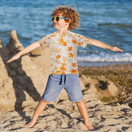 Kids Swimsuit Autumn Maple Leave Sunscreen T-Shirts Swimwear Sets UPF 50+4
