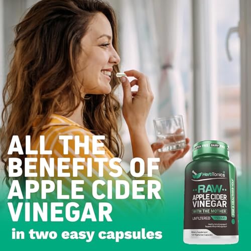 Image of Herbtonics Apple Cider Vinegar Capsules 1500mg with Mother - Triple Strength Formula for Weight Loss | Detox & Sugar Control | Metabolic Support & Digestion - USA Brand - 120 Vegan Capsules