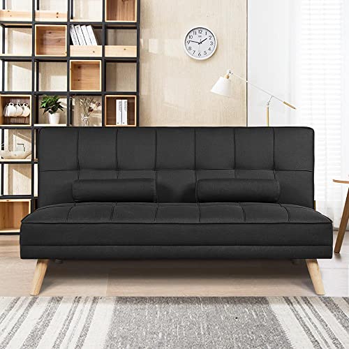 Yaheetech Modern Fabric Sofa Bed 3 Seater Click Clack Sofa Settee Recliner Couch with Wooden Legs for Living Room/Guest Room/Office, Black - Image 3