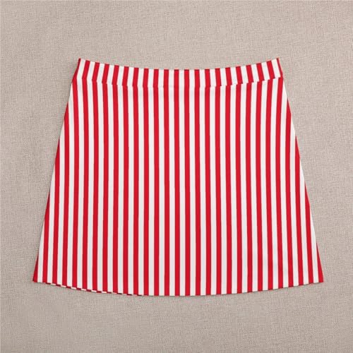 Candy Striped Woman Red and White Cute Mini High Waist Pattern Skirt Big Size 3XL 4XL3