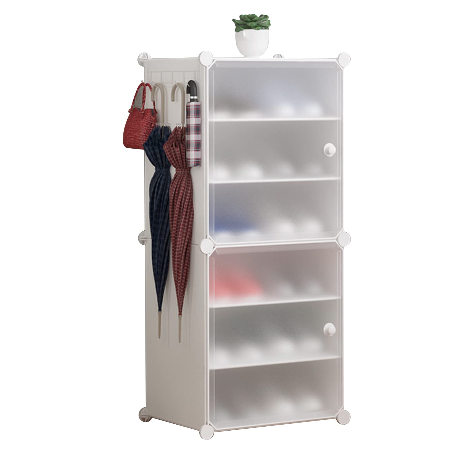 Vinteky Estantería por Módulos, Organizador de Zapatos, Zapatero en Torre DIY con Puerta, Estantes de Zapatos Botas para Baño Habitación Salón (1 * 6 Tier, Blanco)