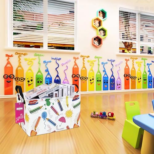 Image of Rectangular Storage Basket Fabric Organizer Bin for Toys,Books,Clothes,Gifts,Pets-Perfect for Home,Office,Nursery,Dorm,Shelf(Rec-colored pencil)