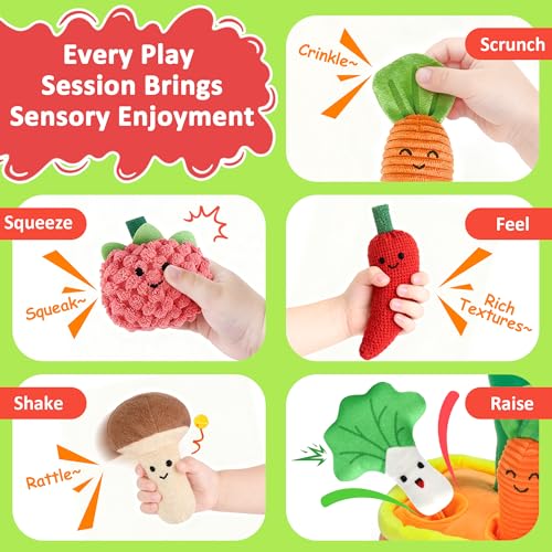 Image of Baby Toys 6-12 Months, My First Fruits Vegetables Color Shape Sorting Montessori Toys, Plush Crinkle Rattle Textures Sensory Toy for 1 Year Old Boys Girls, Toddler Valentines Day Easter Baby Gifts
